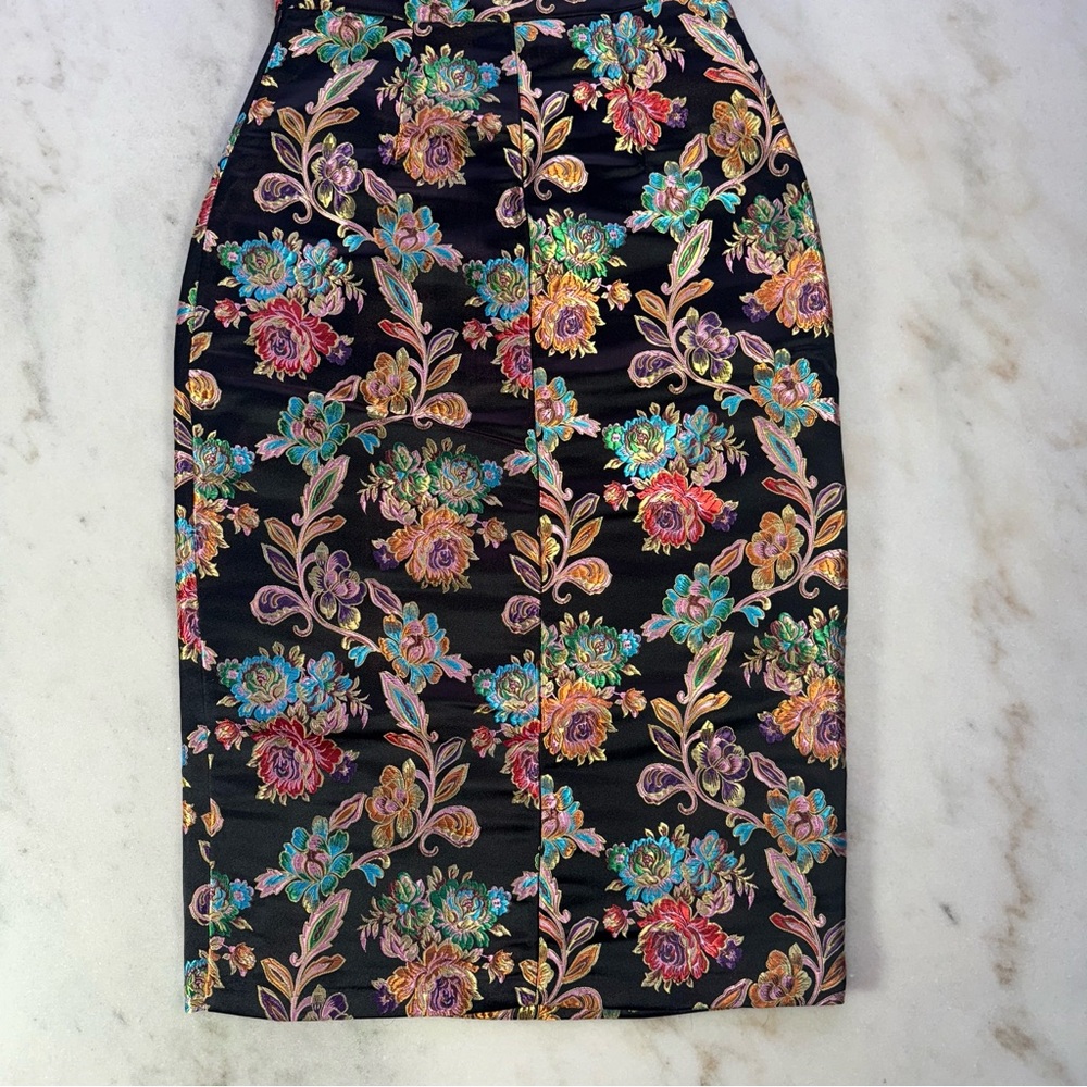 Olia Strapless Black Floral Brocade Corset Midi Dress Womens Small New NWT - Picture 6 of 8